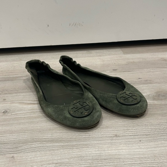 Tory Burch Minnie Travel Ballet with Suede Logo Flats 7 Green - Picture 2 of 10